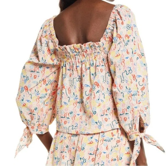 NORDSTROM Cristina Martinez Print Poet Blouse -  Pink Peach Doodle Line - size S - Picture 5 of 11
